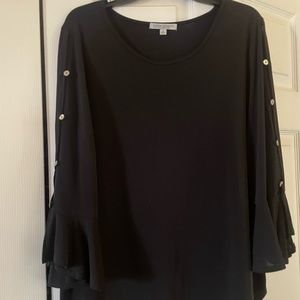 Black tunic with Mother of Pearl buttons and peek-a-boo ruffled sleeves
